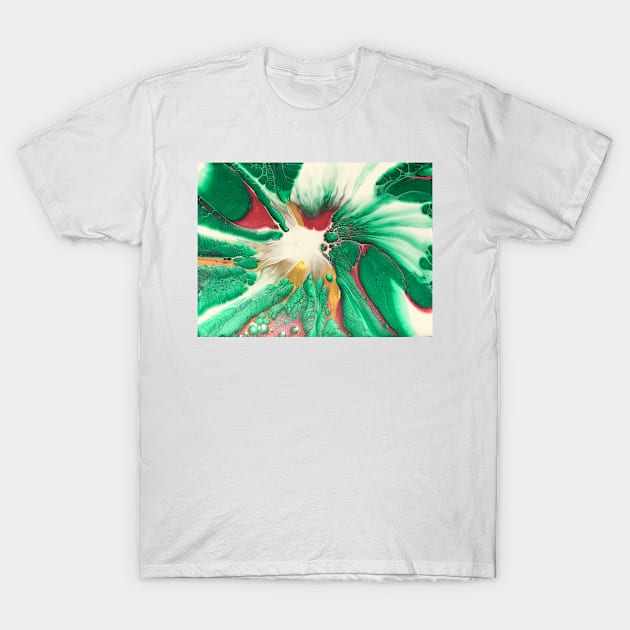 Green and Red Floral Spin T-Shirt by Sasa-paints